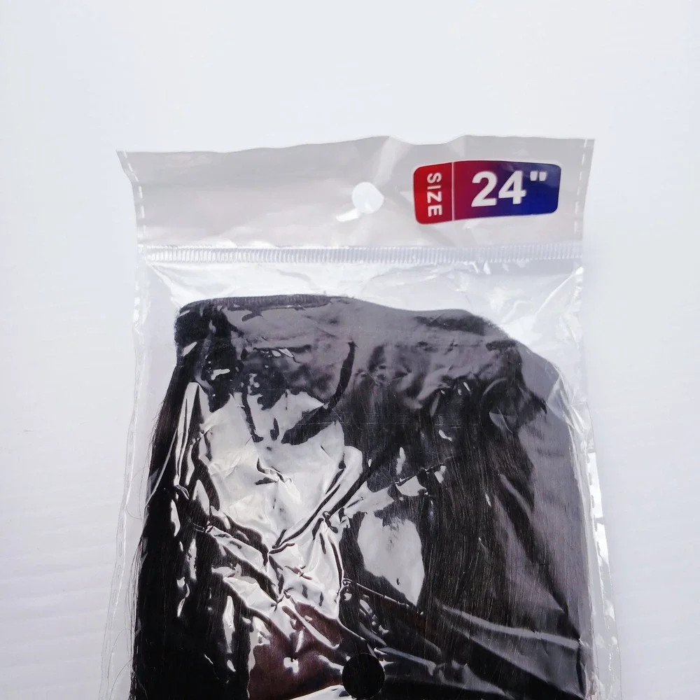 24‎ Inch Human Hair Blend Wrap Around Ponytail Natural Black Straight NEW